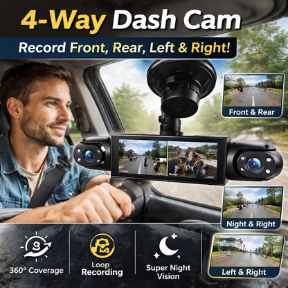 4-Channel 1080P Dash Cam – Full Car Protection with Night Vision & 24/7 Recording 🚗